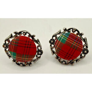 Vintage  Clan Maclean Tartan Cuff Links, Mid Century, Tartan Fabric
